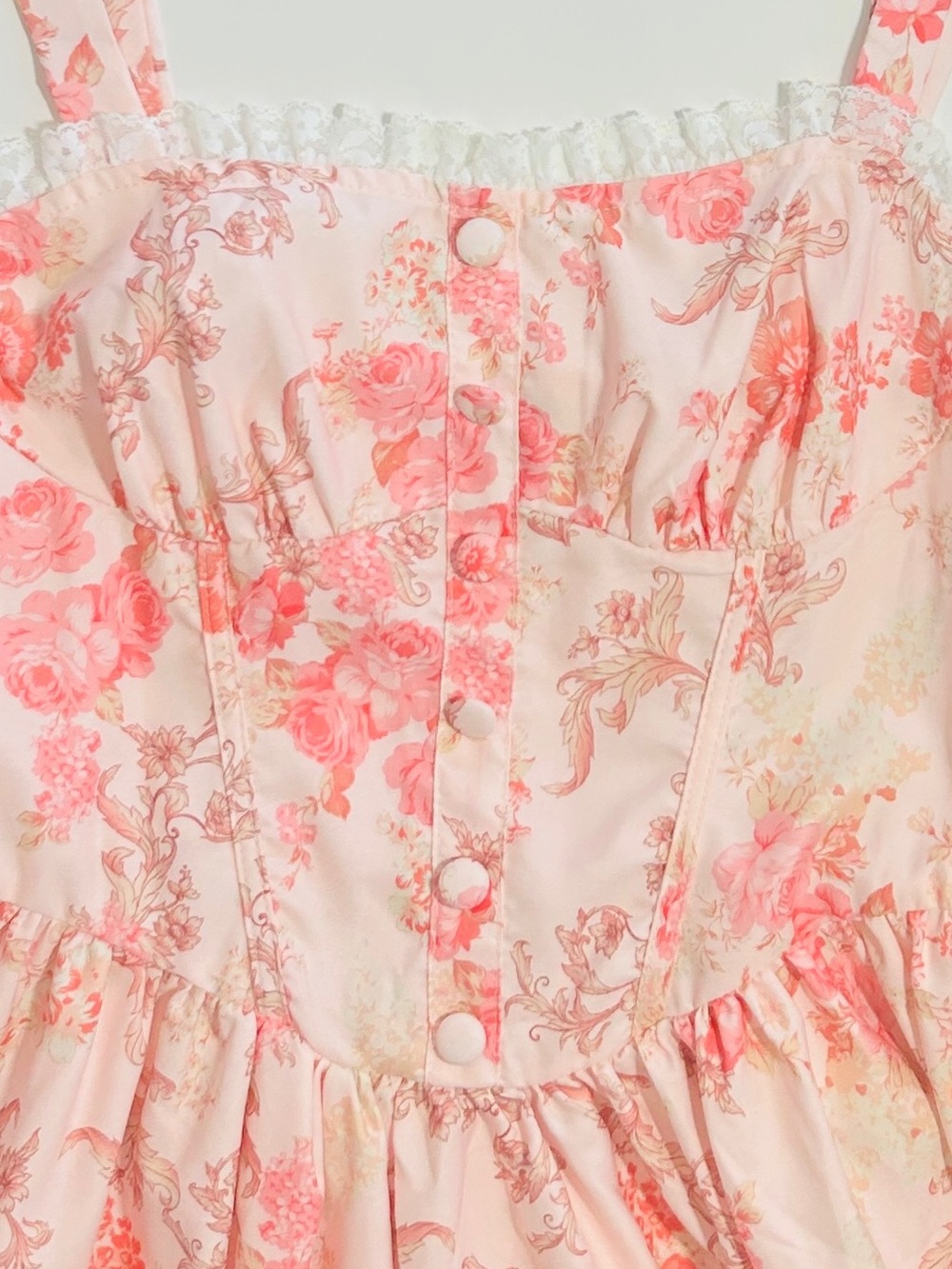 SHEIN Floral Cream & Pink Corset Midi Dress